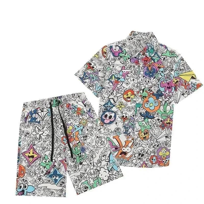 Summer hot-selling pattern refreshing shirt and shorts set -2