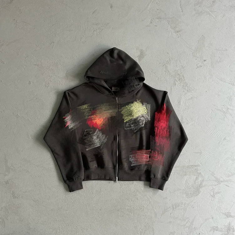 Abstract Print Hoodie - Black 